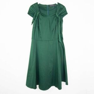 NWOT Dress Tells round‎ collar shoulder sash A-line cotton dress, Green, 2XL